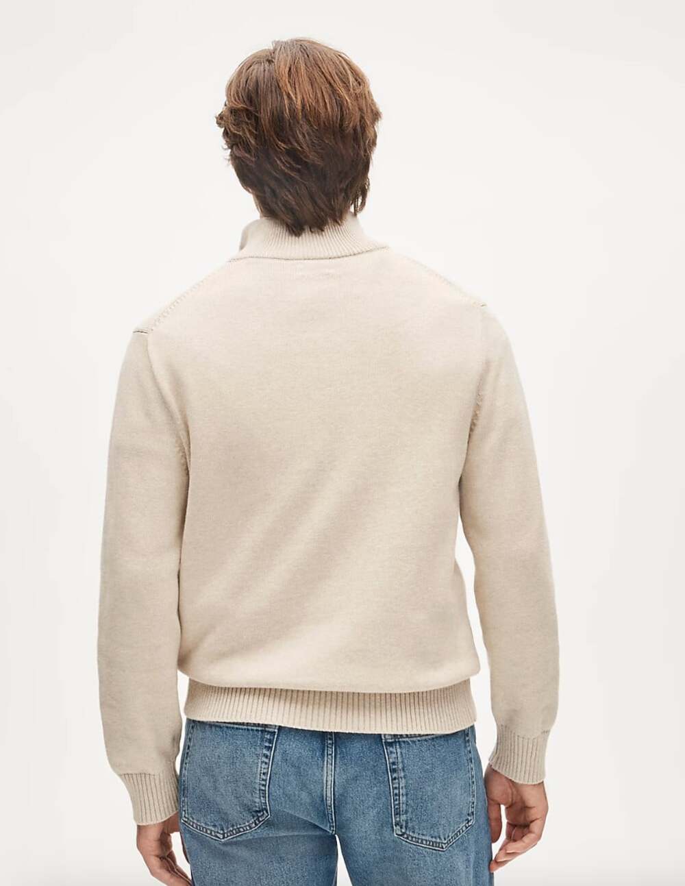 J Crew NWT Heritage Cotton Quarter Zip Sweater in Heather Sand Men's Small - Picture 2 of 8